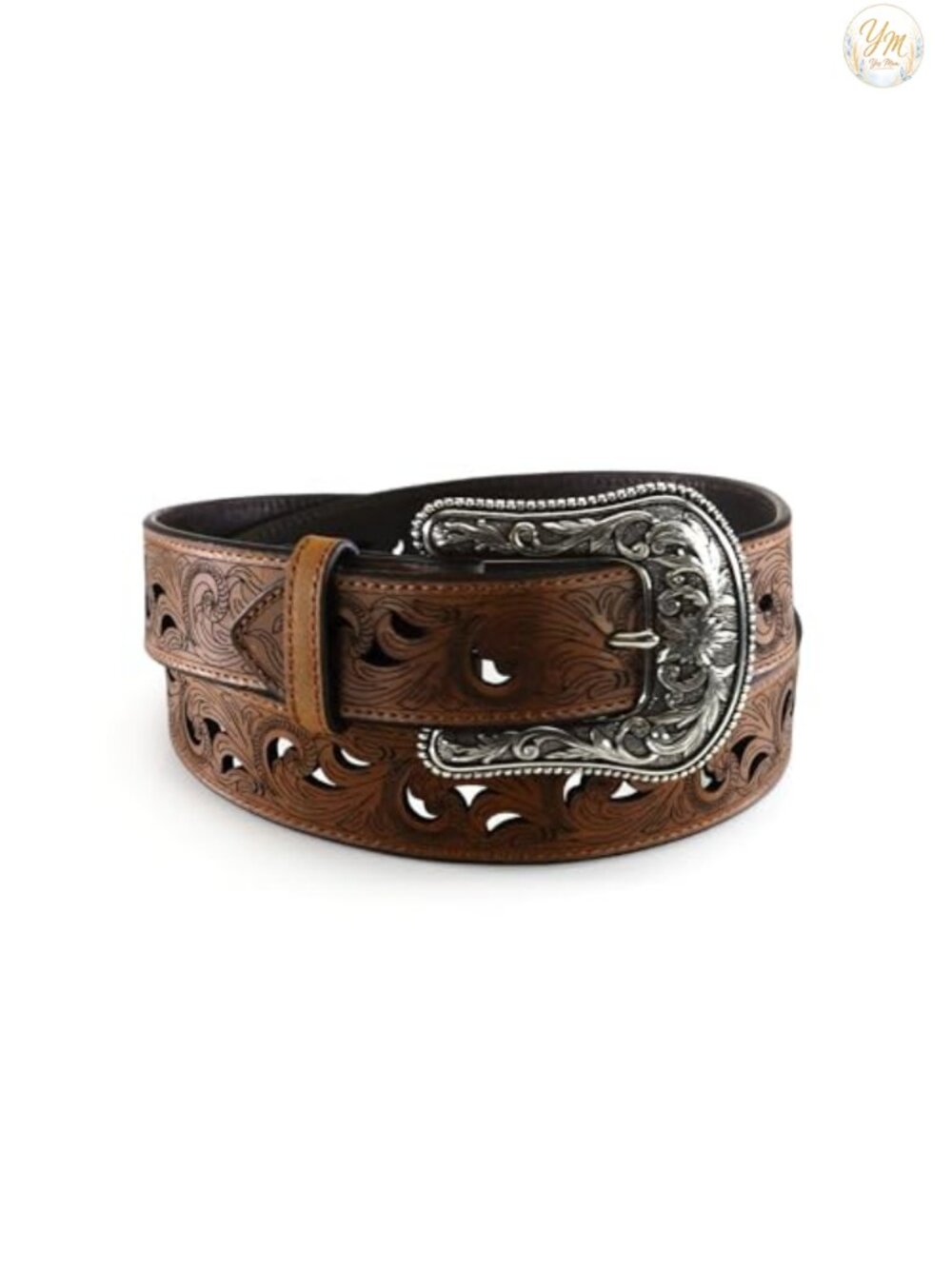 Genuine Leather Western Belt with Floral Cutout & Snap Buckle